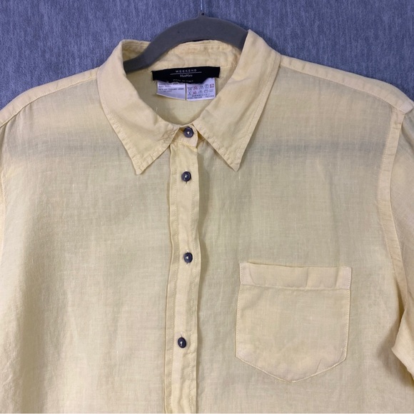 WEEKEND Max Mara Shirt Womens L Linen Yellow Button Up Long Sleeve Casual Italy - Picture 2 of 11